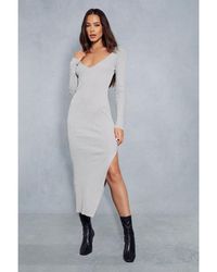 MissPap - Knitted Ribbed Plunge Front Scoop Back Midaxi Dress - Lyst