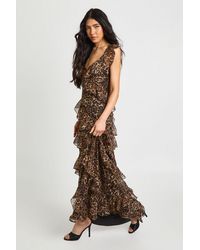 Boohoo - Tall Chiffon Ruffle Leopard Strappy Maxi Dress - Lyst