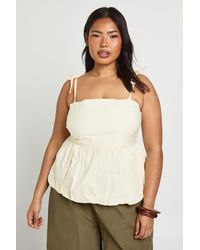 Boohoo - Plus Cotton Poplin Puff Ball Smock Top - Lyst