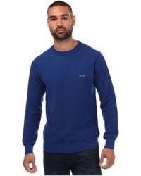GANT - Katoen Piqué Crew Neck Sweatshirt In Blauw - Lyst