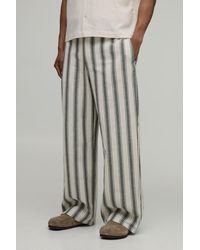 BoohooMAN - Wide Leg Stripe Linen Look Trouser - Lyst
