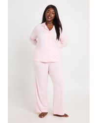 Boohoo - Plus Soft Touch Button Through Shirt And Trouser Pyjama Set - Lyst