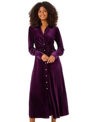 D.u.s.k - Velvet Button Shirt Stretch Midi Dress - Lyst