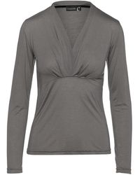 Conquista - Dark Cashmere Blend Long Sleeve Faux Wrap Top - Lyst