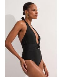 Karen Millen - Mirror Print Plunge Swimsuit - Lyst