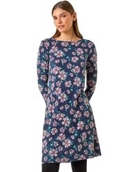 Roman - Floral Print Swing Stretch Midi Dress - Lyst