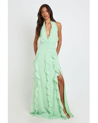 Boohoo - Tall Chiffon Ruffle Detail Halterneck Maxi Dress - Lyst