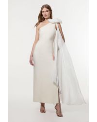 Karen Millen - Bandage Figure Form Knit Woven Cape Detail Maxi Dress - Lyst