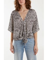 Blue Vanilla - Tie Front V Neck Paisley Top - Lyst