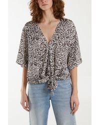 Blue Vanilla - Tie Front V Neck Paisley Top - Lyst