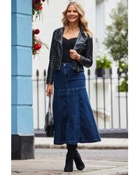 Sosandar - Dark Panelled Denim Midi Skirt - Lyst