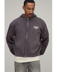 BoohooMAN - Oversized Boxy Moto Washed Zip Through Hoodie - Lyst