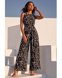 Roman - Animal Print Pleat Neck Jumpsuit - Lyst