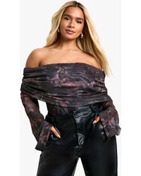 Boohoo - Plus Extreme Mesh Off The Shoulder Long Sleeve Top - Lyst