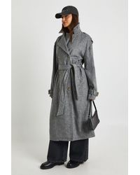 Boohoo - Textured Wool Look Belted Trench Coat - Lyst