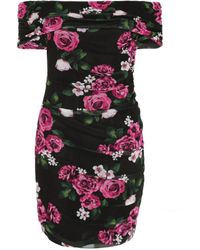 Quiz - Black Floral Mesh Bardot Mini Dress - Lyst