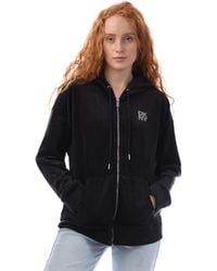 DKNY - Full Zip Rhinestone Logo Velour Hoody - Lyst