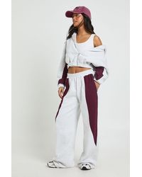 Boohoo - Petite Contrast Panel Zip Through Hoodie Wide Leg Jogger Tracksuit - Lyst