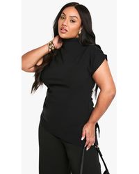 Boohoo - Plus Ruched Shoulder Asymmetric Hem Top - Lyst