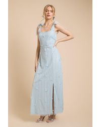 Oasis - 3D Floral Linear Beadwork Tie Shoulder Dress - Lyst