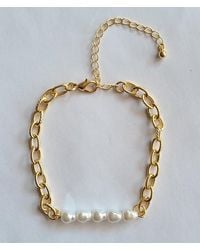 The Jewellery Stockroom - Plated Chain And Pearl Stone Bracelet - Lyst