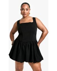 Boohoo - Plus Square Neck Pleated Skater Dress - Lyst