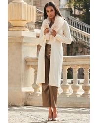 Sosandar - Faux Fur Collar Longline Cardigan - Lyst