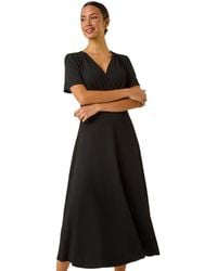 Roman - Textured Wrap Bodice Midi Dress - Lyst