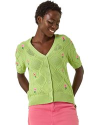 Roman - Textured Floral Embroidered Cardigan - Lyst