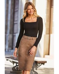 Sosandar - Suede Buckle Detail Pencil Skirt - Lyst
