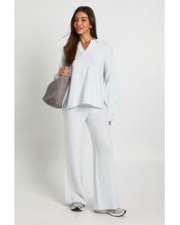 Boohoo - Super Soft V Neck Collared Knitted Jumper And Straight Leg Trouser Co-Ord - Lyst