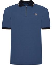 Fred Perry - Zip Neck Polo Shirt Midnight Cotton - Lyst