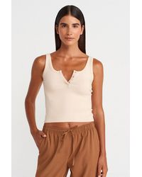 Dilvin - Geribde Cropped Cami Blouse - Lyst