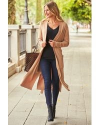 Sosandar - Camel Longline Belted Cardigan With Pockets - Lyst