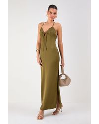 MissPap - Tie Detail Strappy Satin Maxi Dress - Lyst