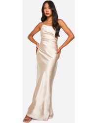Boohoo - Bridesmaid Satin Asymmetric Maxi Dress - Lyst