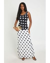 Boohoo - Polka Dot Mono Split Cowl Back Maxi Dress - Lyst