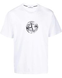 Stone Island - Circle Stamp Three T-shirt Met Logoprint In Wit - Lyst