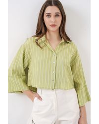 Bigdart - Oversized Striped Cropped Shirt With Button Closure - Lyst