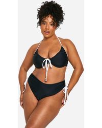 Boohoo - Plus Contrast Tie Ruched Side Bikini Bottom - Lyst