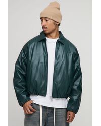 BoohooMAN - Oversized Boxy Padded Pu Fold Collar Bomber Jacket - Lyst