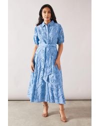 Wallis - Petite Broderie Tie Waist Shirt Dress - Lyst
