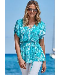 Sosandar - Aqua Paisley Print Tie Waist Tunic Top - Lyst