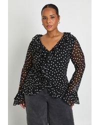 Boohoo - Plus Chiffon Polka Dot Ruffle Top - Lyst
