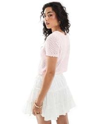 Miss Selfridge - Knitted Pointelle Short Sleeve Cardigan - Lyst