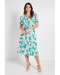 Wallis - Floral Polka Dot Tie Front Midi Dress - Lyst