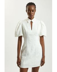 Karen Millen - Embellished Short Sleeve Woven Mini Dress - Lyst