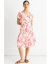 Gini London - Floral Print Cotton V Neck Dress - Lyst