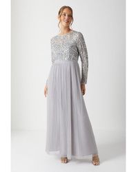 Coast - Pearl Embellished Long Sleeve Pleated Bridesmaids Maxi Dress - Lyst