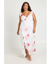 Boohoo - Plus Floral Plunge Ruffle Detail Chiffon Maxi Dress - Lyst